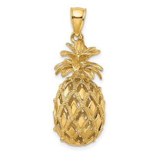 14k Yellow Gold 3-D Textured and Polished Pineapple Pendant