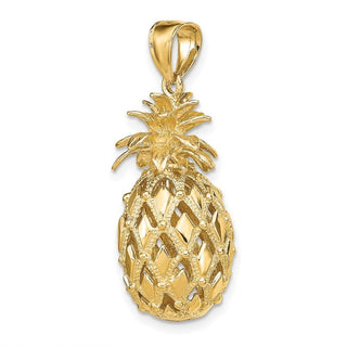 14k Yellow Gold 3-D Textured and Polished Pineapple Pendant