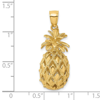 14k Yellow Gold 3-D Textured and Polished Pineapple Pendant