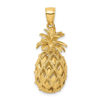 14k Yellow Gold 3-D Textured and Polished Pineapple Pendant