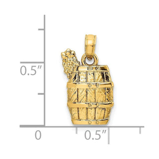 14k Yellow Gold 2-D Wine Barrel With Grapes Pendant
