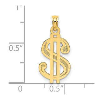 14k Yellow Gold Textured Dollar Sign Pendant