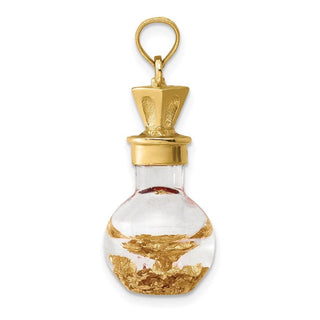 14k Yellow Gold 3-D Gold Leaf In Bottle Pendant