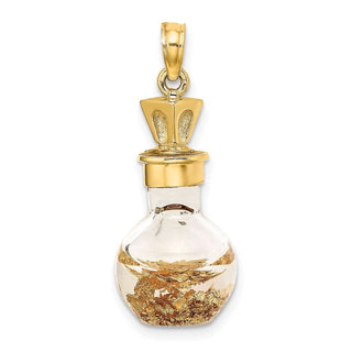 14k Yellow Gold 3-D Gold Leaf In Bottle Pendant