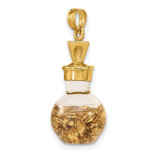 14k Yellow Gold 3-D Gold Leaf In Bottle Pendant