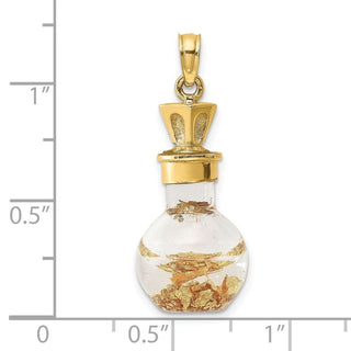 14k Yellow Gold 3-D Gold Leaf In Bottle Pendant