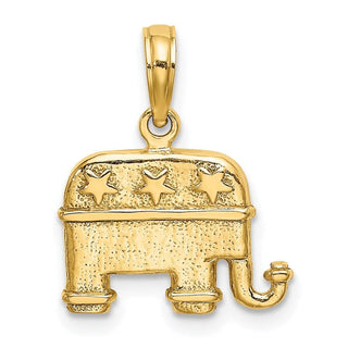 14k Yellow Gold 3-D Textured Republican Elephant Pendant