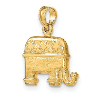 14k Yellow Gold 3-D Textured Republican Elephant Pendant