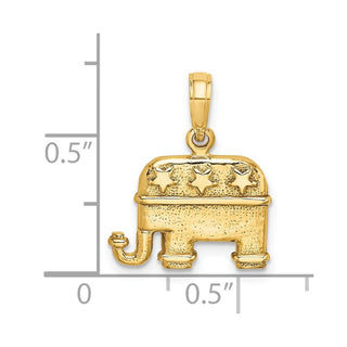 14k Yellow Gold 3-D Textured Republican Elephant Pendant