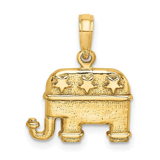 14k Yellow Gold 3-D Textured Republican Elephant Pendant