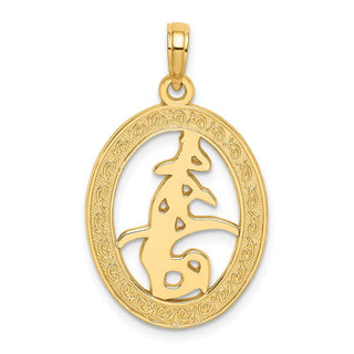 14k Yellow Gold Chinese Love Symbol In Engraved Oval Frame Pendant