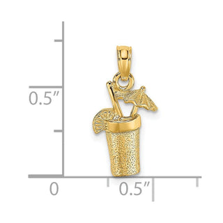 14k Yellow Gold 2-D Cocktail Drink w/Umbrella Pendant K7306