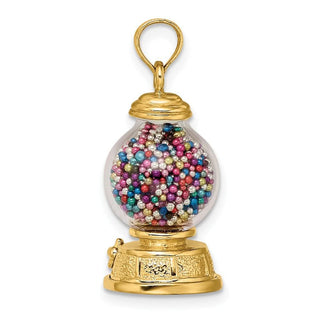 14k Yellow Gold 3-D Moveable Gumball Machine Glass Pendant