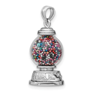 14k White Gold 3-D Moveable Gumball Machine Glass Pendant