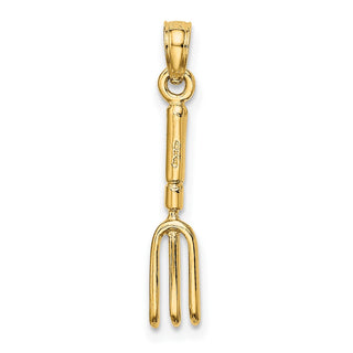 14k Yellow Gold 3-D Fork Garden Tool Pendant