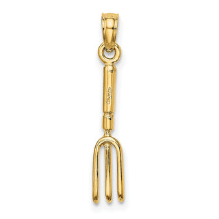 14k Yellow Gold 3-D Fork Garden Tool Pendant