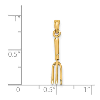 14k Yellow Gold 3-D Fork Garden Tool Pendant