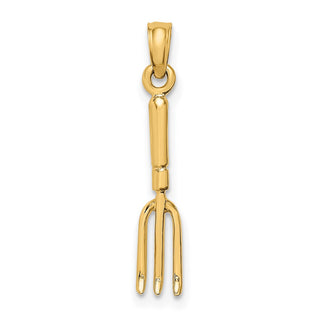 14k Yellow Gold 3-D Fork Garden Tool Pendant