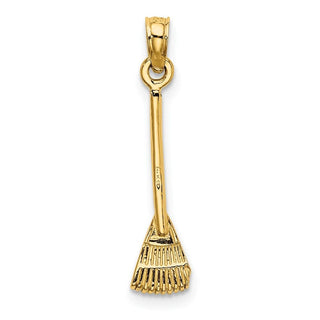 14k Yellow Gold 3-D Leaf Rake Garden Tool Pendant