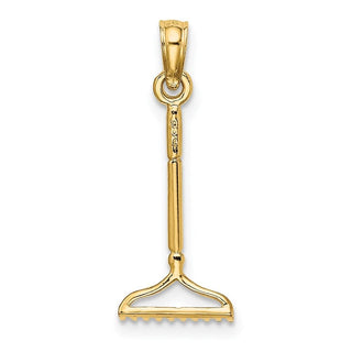 14k Yellow Gold 3-D Landscape Rake Garden Tool Pendant