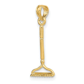 14k Yellow Gold 3-D Landscape Rake Garden Tool Pendant