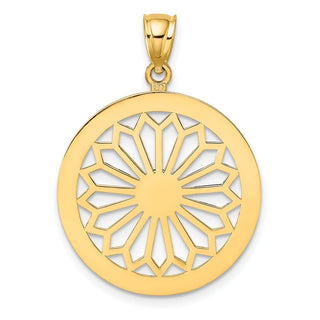 14k Yellow Gold Retro Daisy In Round Frame/Gate Jewelry Pendant