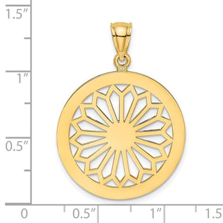 14k Yellow Gold Retro Daisy In Round Frame/Gate Jewelry Pendant