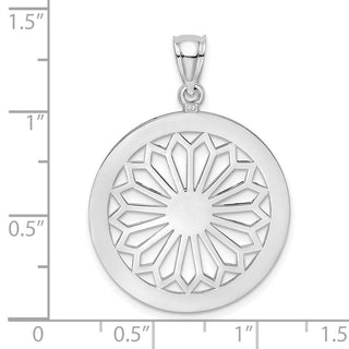 14k White Gold Retro Daisy Flower In Round Frame/Gate Jewelry Pendant