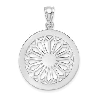14k White Gold Retro Daisy Flower In Round Frame/Gate Jewelry Pendant