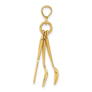 14k Yellow Gold 3-D Moveable Knife, Fork, and Spoon Pendant
