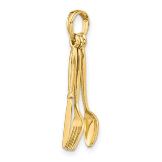 14k Yellow Gold 3-D Moveable Knife, Fork, and Spoon Pendant