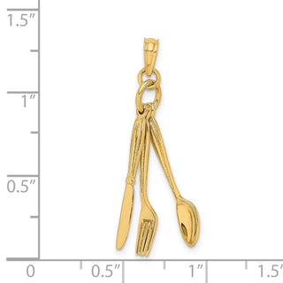 14k Yellow Gold 3-D Moveable Knife, Fork, and Spoon Pendant