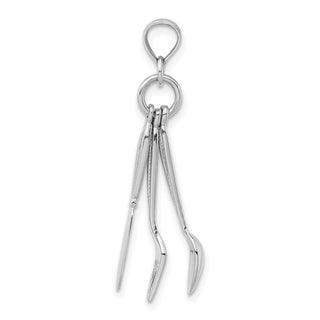 14k White Gold 3-D Moveable Knife, Fork, and Spoon Pendant