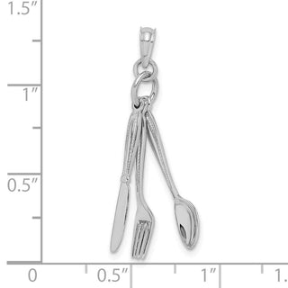 14k White Gold 3-D Moveable Knife, Fork, and Spoon Pendant