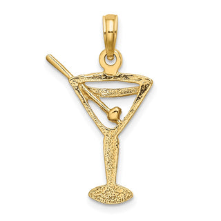 14k Yellow Gold Polished and Cut-Out Martini w/ Olive Pendant