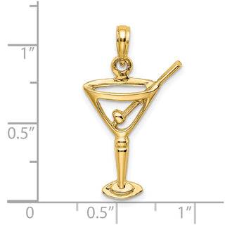14k Yellow Gold Polished and Cut-Out Martini w/ Olive Pendant