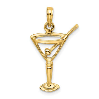 14k Yellow Gold Polished and Cut-Out Martini w/ Olive Pendant