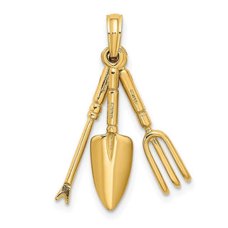 14k Yellow Gold 3-D Moveable Garden Hand Tool Collection Pendant