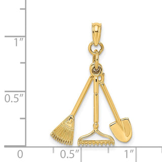 14k Yellow Gold 3-D Moveable Garden Tool Collection Pendant