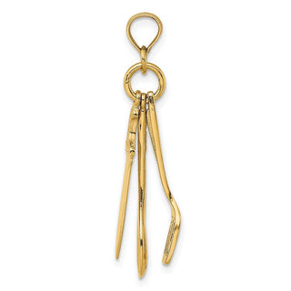 14k Yellow Gold 3-D Moveable Spatula, Spoon, and Knife Pendant