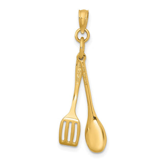 14k Yellow Gold 3-D Moveable Wooden Spoon and Spatula Pendant