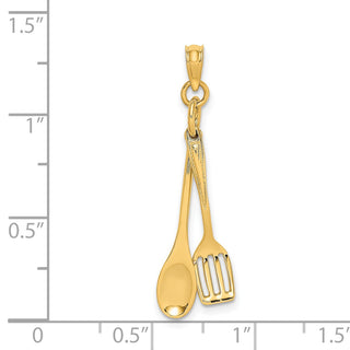 14k Yellow Gold 3-D Moveable Wooden Spoon and Spatula Pendant