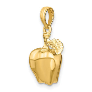 14k Yellow Gold 3-D Apple w/ Stem and Leaf Pendant