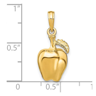 14k Yellow Gold 3-D Apple w/ Stem and Leaf Pendant