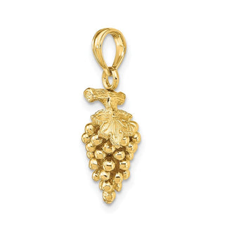 14k Yellow Gold 3-D Grapes w/ Stem and Leaf Pendant
