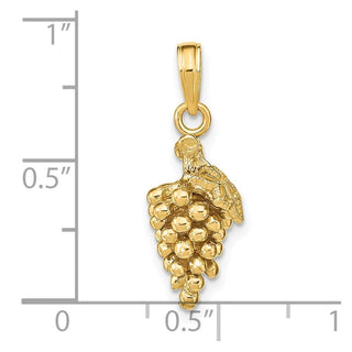 14k Yellow Gold 3-D Grapes w/ Stem and Leaf Pendant