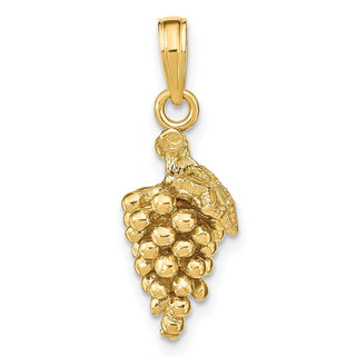 14k Yellow Gold 3-D Grapes w/ Stem and Leaf Pendant