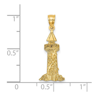 14k Yellow Gold Lighthouse With Seagulls Pendant