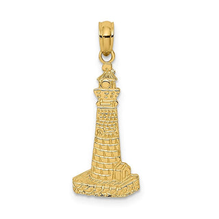 14k Yellow Gold Flat and Textured Lighthouse Pendant