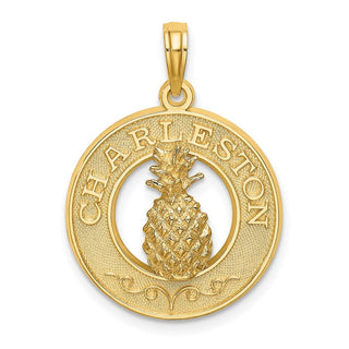 14k Yellow Gold Charleston On Round Frame w/Pineapple Pendant